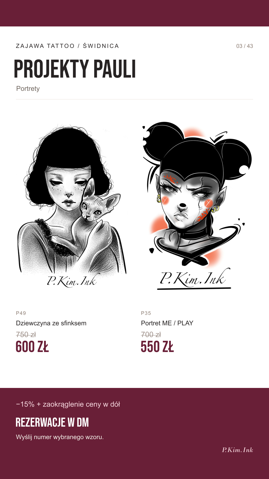 Projekty Pauli: P49 — Dziewczyna ze sfinksem, P35 — Portret ME / PLAY